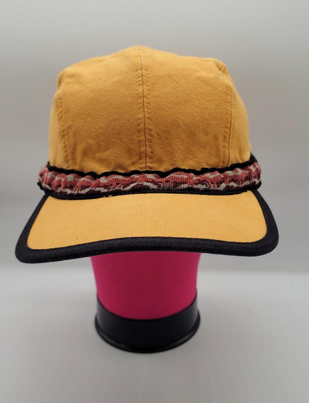 KAVU Hat Cap Strapcap Mens Small Yellow Canvas Hike Camping Web Band USA Aztec